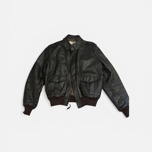 Men's Vintage LL Bean Black Leather Bomber Jacket - Classic Flight Style